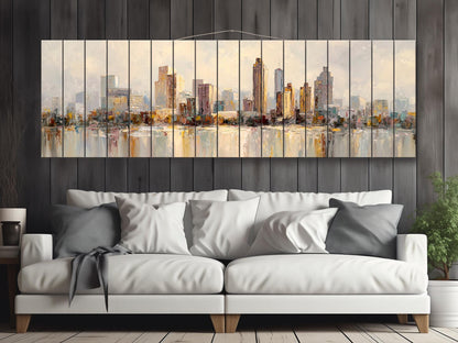 Atlanta Skyline Wood Print – Rustic Wall Art | Beige Farmhouse Decor on Distressed Wood