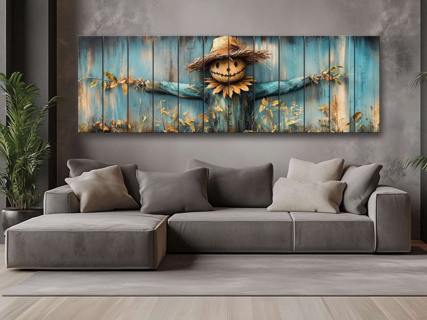 Rustic Scarecrow Art – Farmhouse Wall Decor | Natural Wood Print On Wood