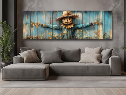 Rustic Scarecrow Art – Farmhouse Wall Decor | Natural Wood Print On Wood