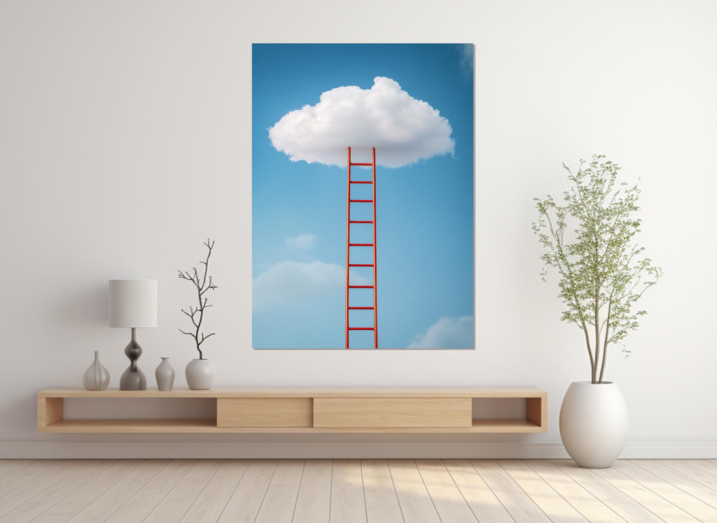Ladder to Heaven Sky Canvas Print – Abstract Ladder Art with Floating Frame