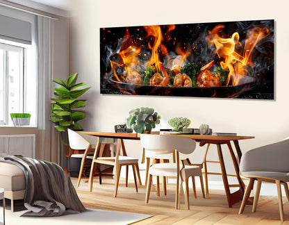 Kitchen Wall Decor – Framed Shrimp Broccoli Canvas Print | Ready to Hang