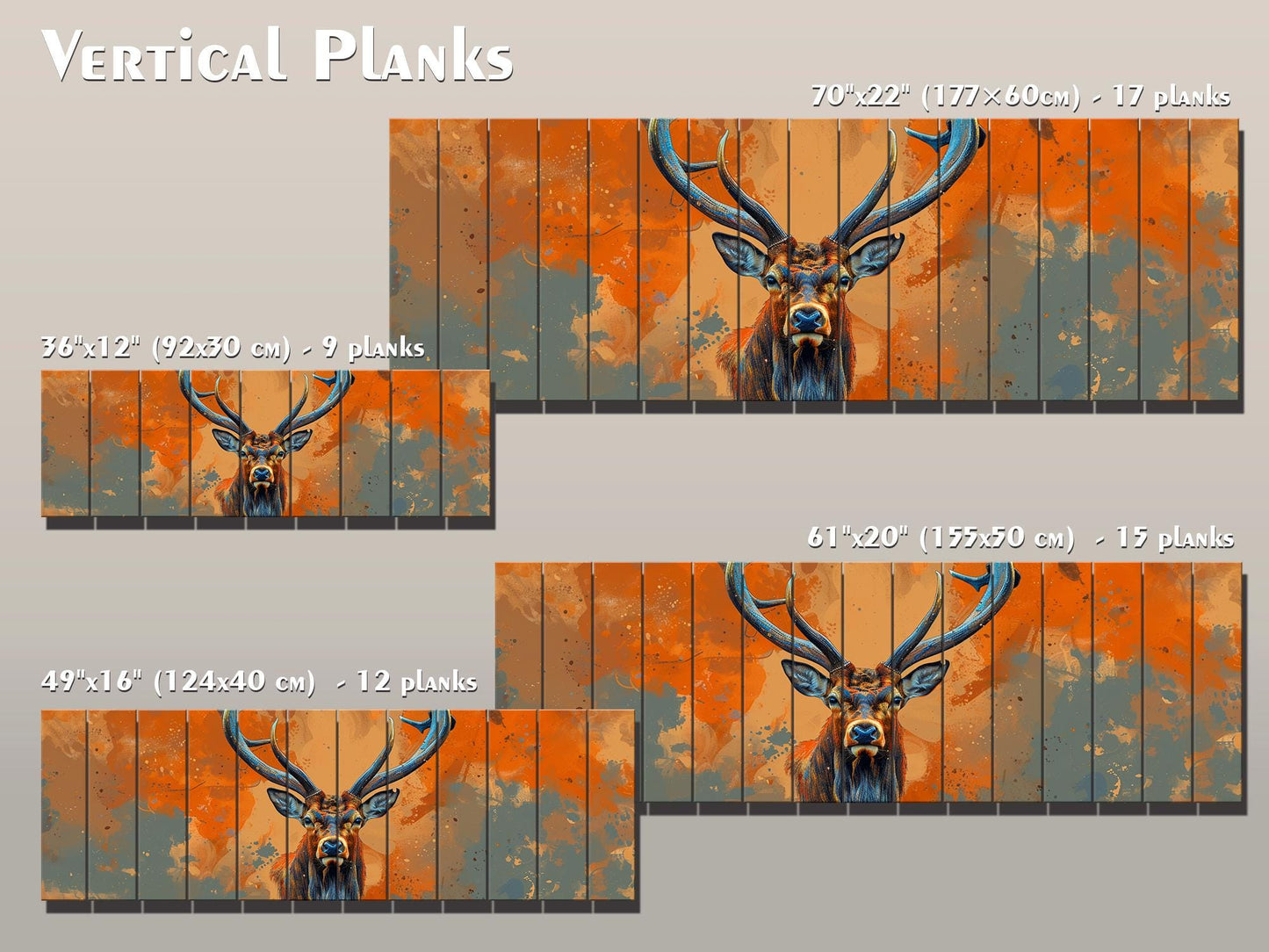 Wood Wall Art – Majestic Deer Print on Natural Wood with Rustic Grain Texture