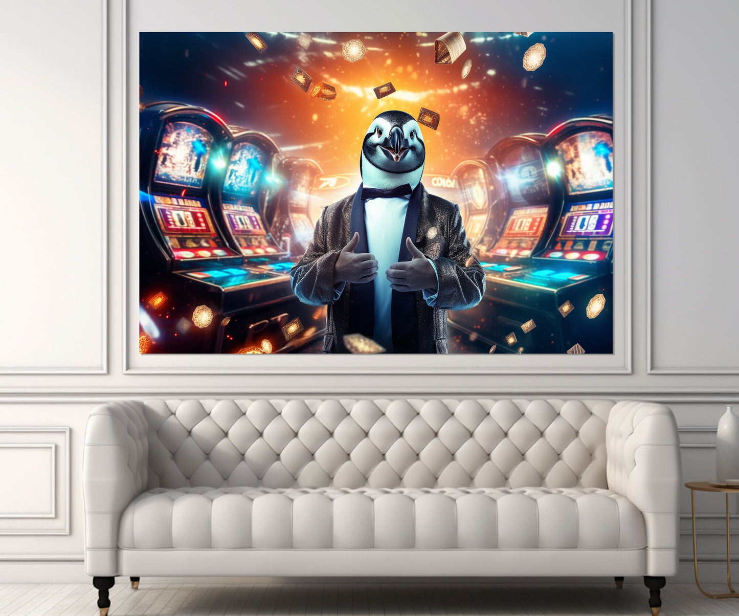 Penguin Casino Canvas - Funny Casino Wall Art | Framed & Ready to Hang