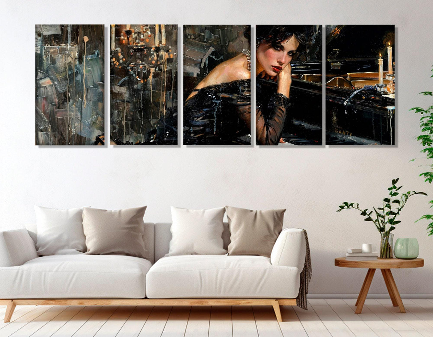 Elegant Woman Painting Canvas Print, Sexy Woman in Black Dress Playing Piano Canvas Print in Giovanni Boldini Style, Ready to Hang