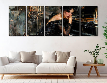 Elegant Woman Painting Canvas Print, Sexy Woman in Black Dress Playing Piano Canvas Print in Giovanni Boldini Style, Ready to Hang