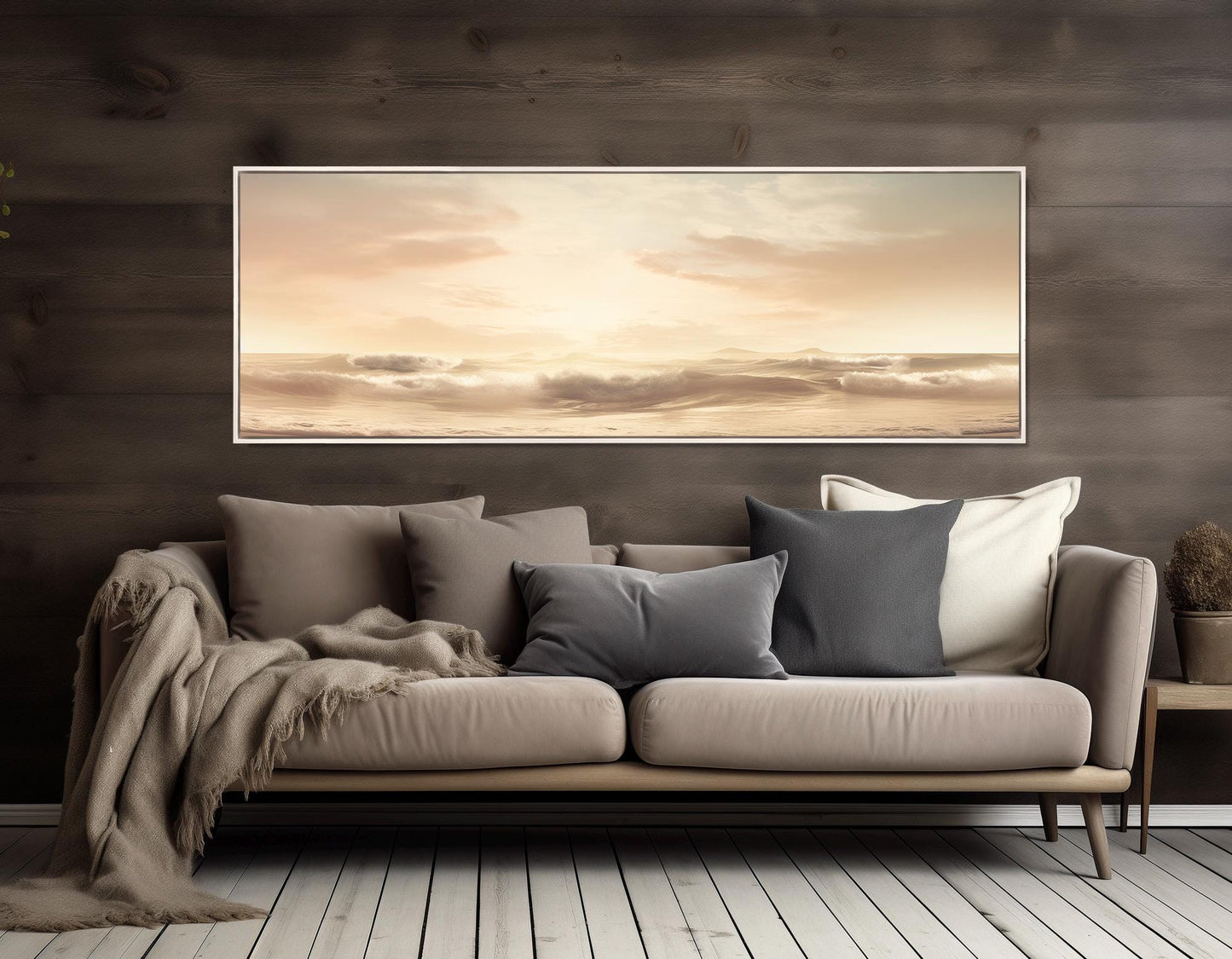 Sepia Ocean Canvas Print – Large Framed Canvas Art | Dramatic Sea Painting