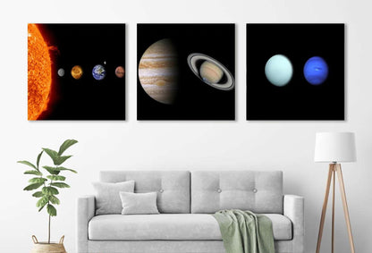 Solar System Wall Art – Large Planets Canvas Print | 3 Panel Space Decor