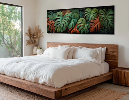 Philodendron Leaves Canvas – Framed Canvas Wall Decor with Rustic Wildflowers Print on Cotton