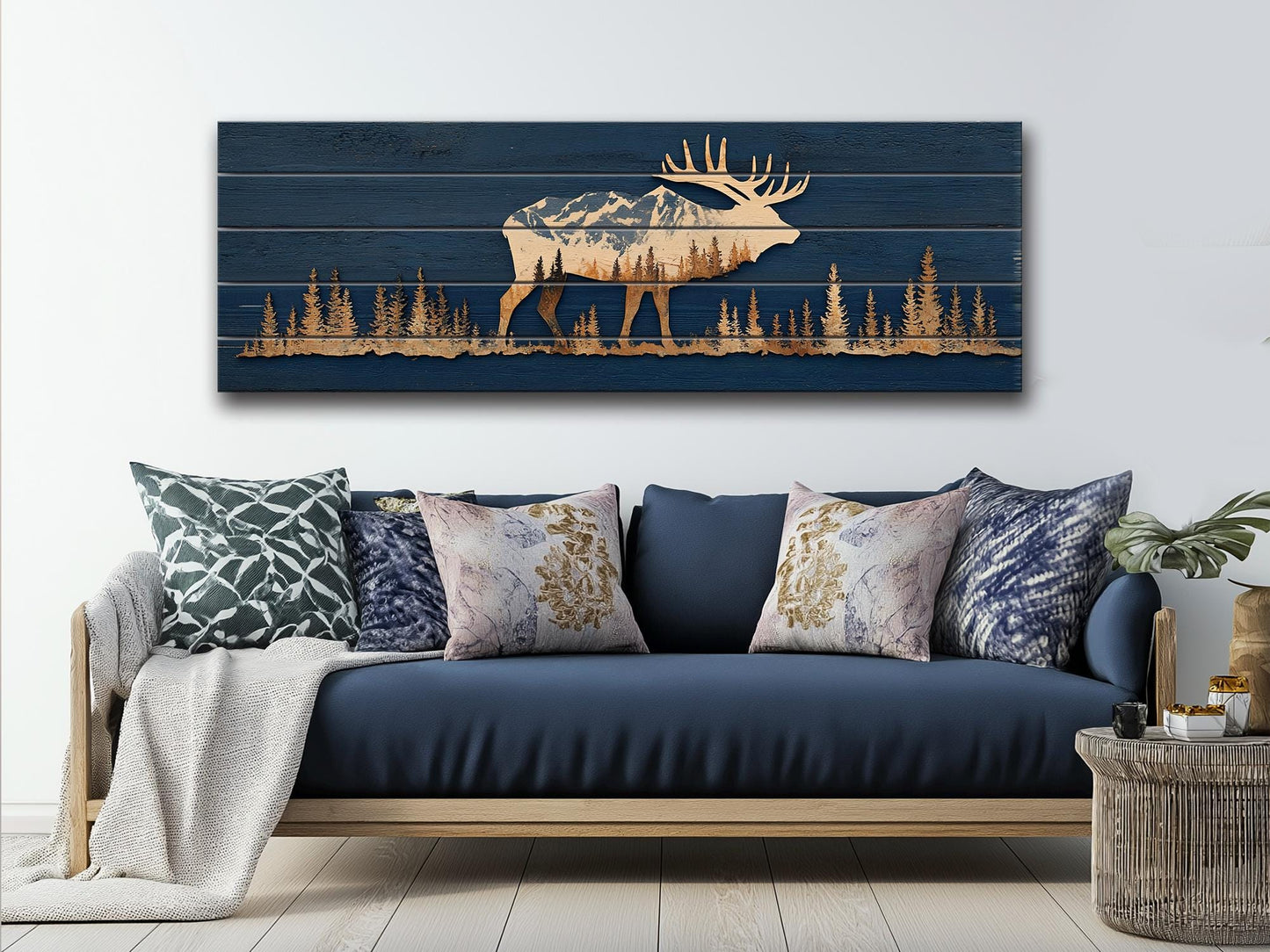 Elk Silhouette Wall Art - Rustic Wildlife Decor With Mountain Forest Print