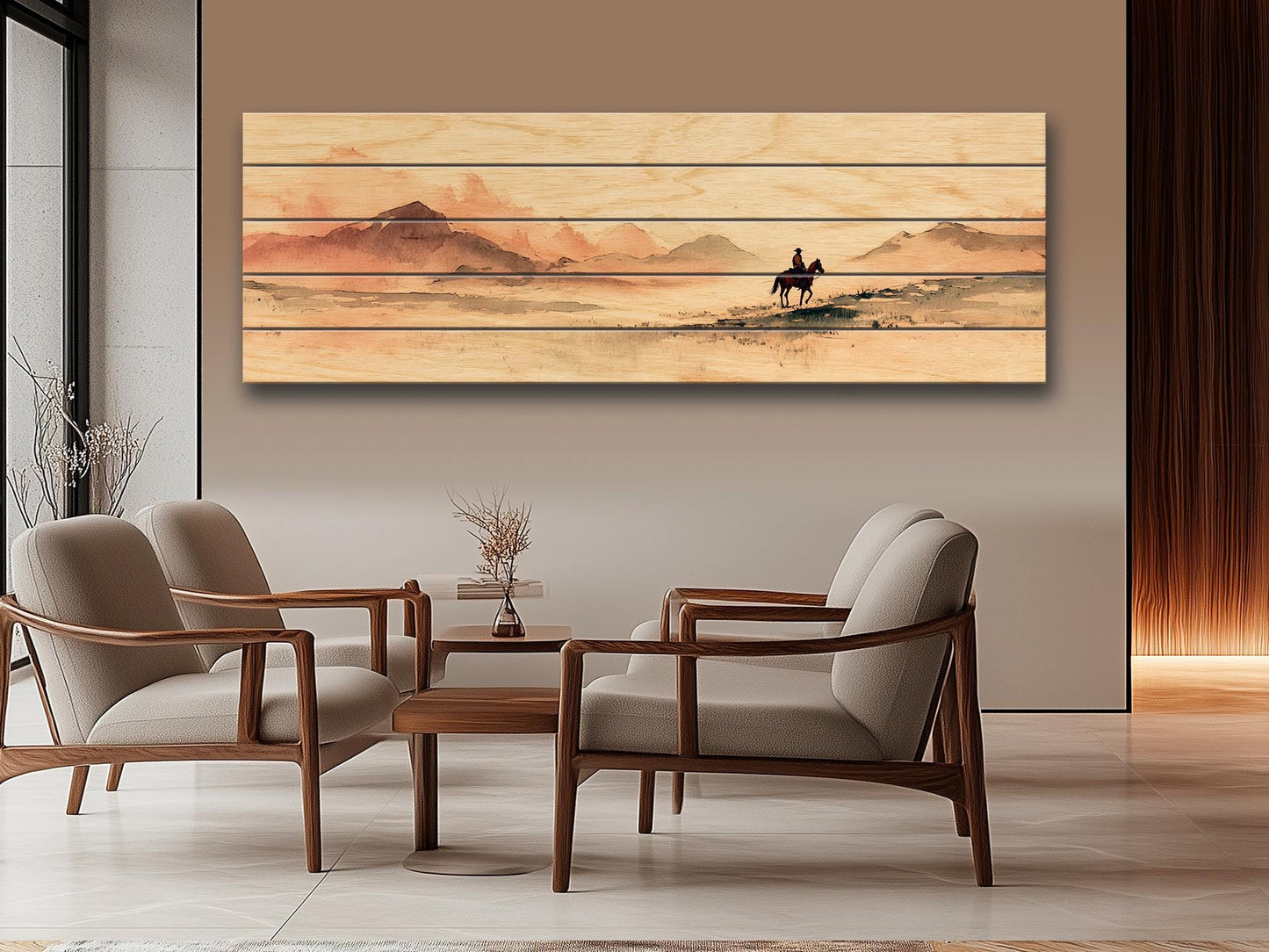 Cowboy Wall Art – Lone Cowboy Print on Wood | Rustic Western Wood Decor