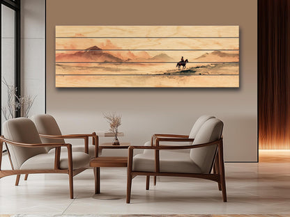 Cowboy Wall Art – Lone Cowboy Print on Wood | Rustic Western Wood Decor
