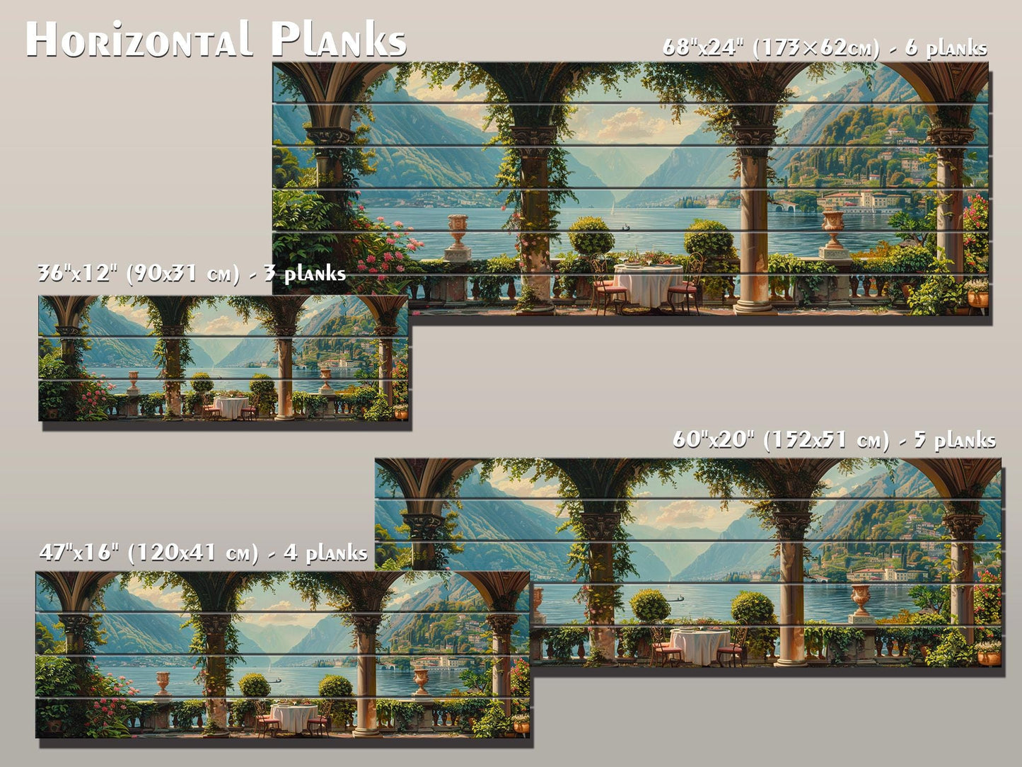 Lake Como Wood Print – Natural Wood Art Landscape Wall Decor On Planks