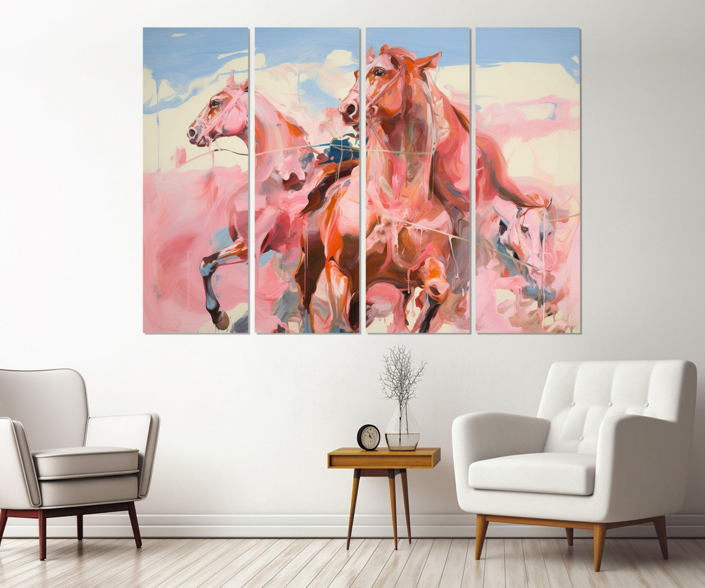 Abstract Horses Painting in Modern Artists Style Canvas Print, Horses Wall Art, Framed and Ready to Hang