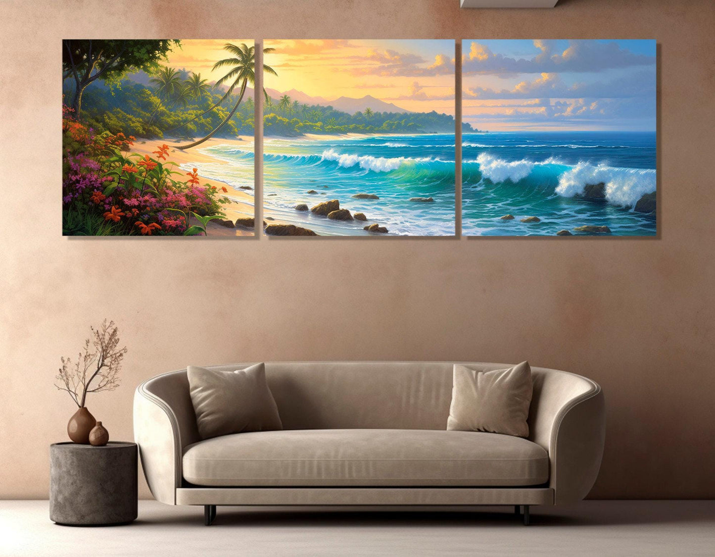Beach Painting Canvas Print – Large Tropical Beach Wall Art | Framed & Ready to Hang