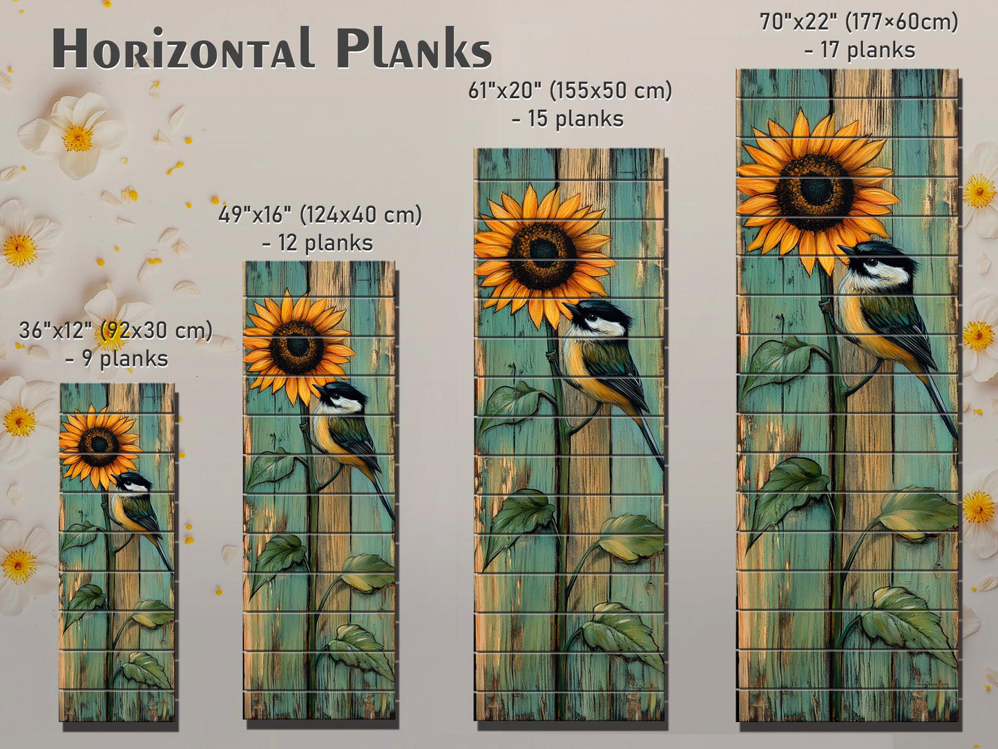 Wood Wall Art – Rustic Chickadee Bird Painting on Sunflower Plank Decor
