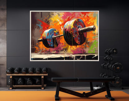 Barbell Canvas Print - Abstract Fitness Painting | Gym Wall Decor, Framed Artwork
