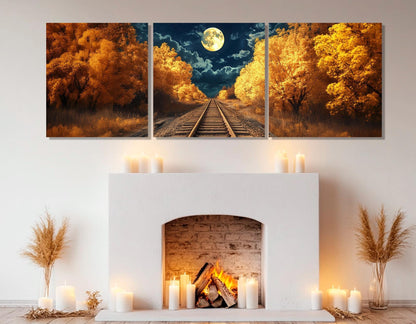 Railroad Canvas Print – Scenic Railroad Art | Moonlight Landscape Canvas, Ready to Hang