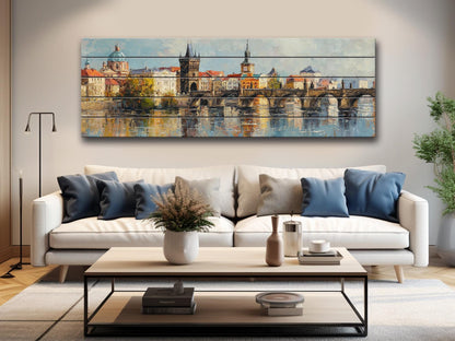 Atlanta Skyline Wood Print – Rustic Wall Art | Beige Cityscape Painting on Distressed Wood