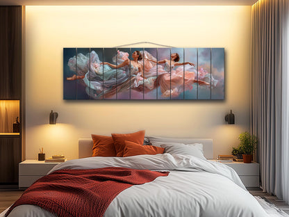 Abstract Ballerinas Print on Wood, Rustic Dreamy Ballet Wall Art