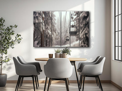 Wood Wall Art – Large Ski Lift Print on Natural Wood Panel | Rustic Winter Decor