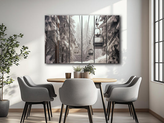 Wood Wall Art – Large Ski Lift Print on Natural Wood Panel | Rustic Winter Decor