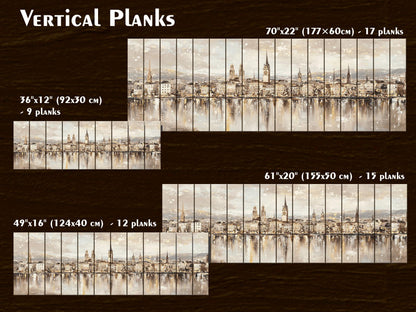 Zurich Skyline Wood Print – Rustic Wall Art with Lake Reflections Painting
