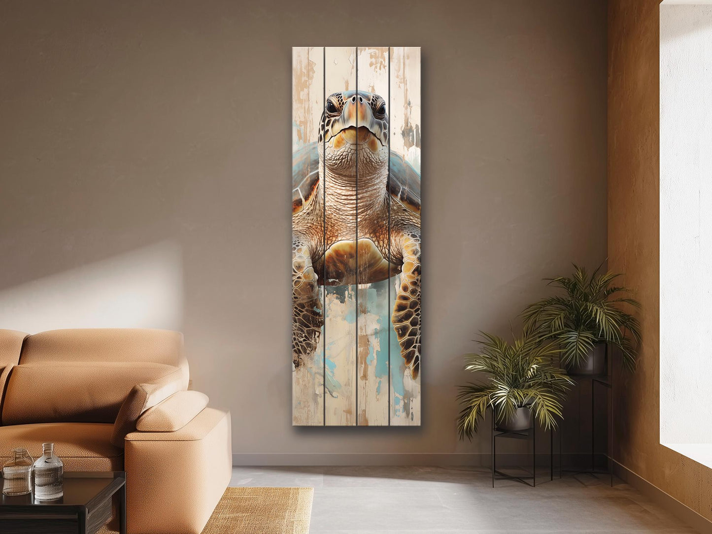 Sea Turtle Wood Print – Natural Wood Plank Art | Coastal Wall Decor