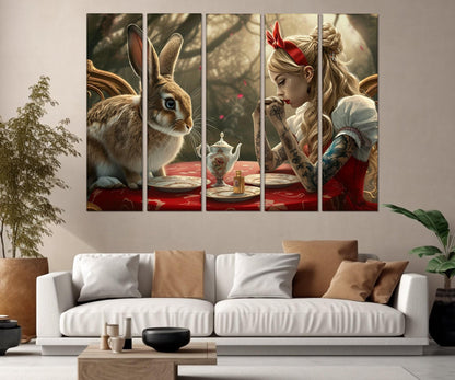 Alice in Wonderland Print – Framed Canvas Wall Art for Kids Room Decor