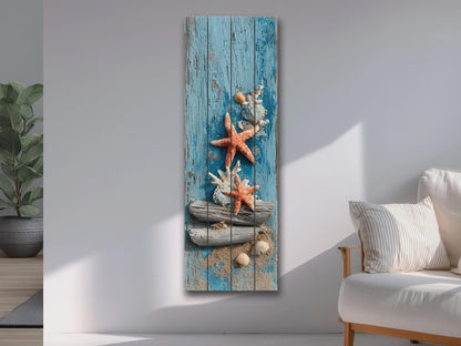 Wood Wall Art | Coastal Wall Art - Driftwood Starfish Print on Rustic Wood Panel