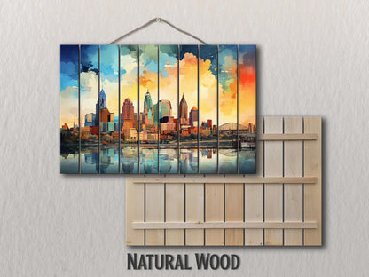 Kansas City Wall Art – Abstract Skyline Print on Wood | Rustic Wood Decor