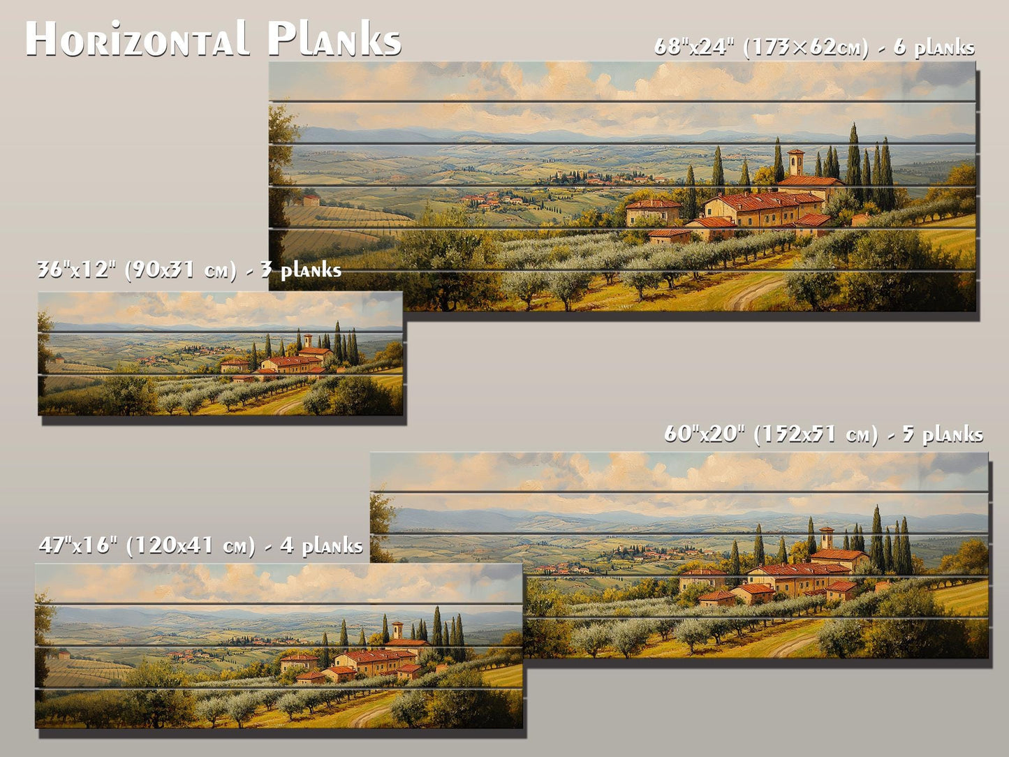 Italy Rolling Hills Print on Natural Wood –  Italy Wall Art