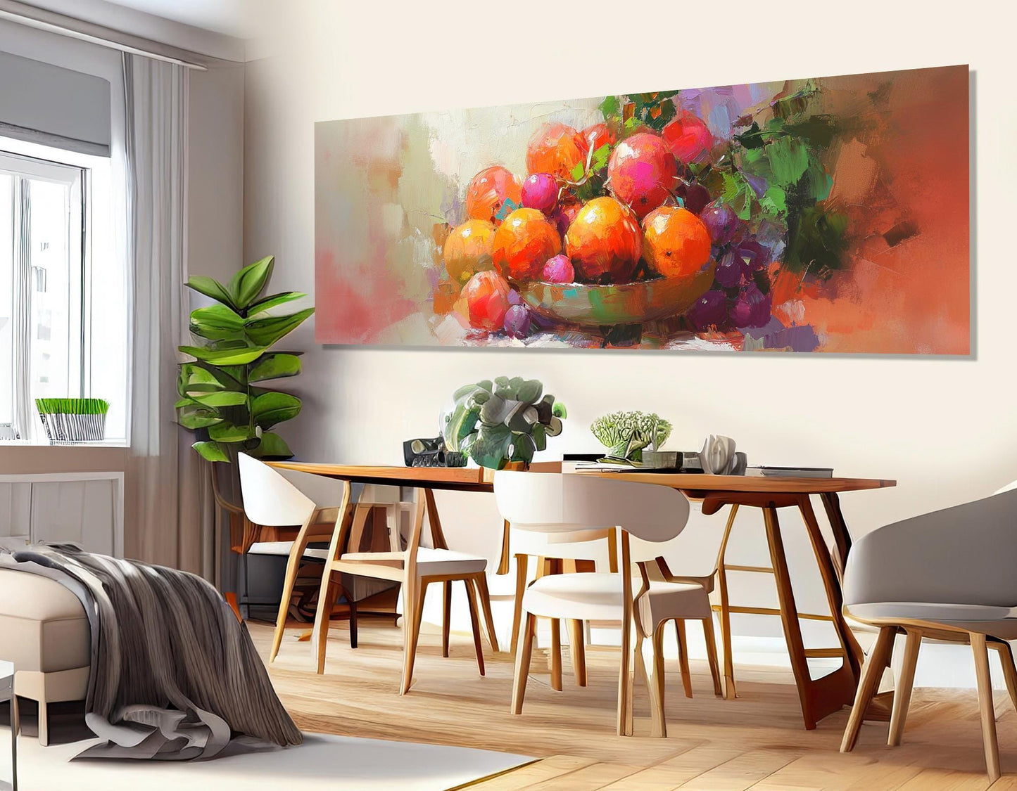 Fruit Basket Painting - Large Impressionist Canvas Print | Kitchen Wall Art, Ready to Hang