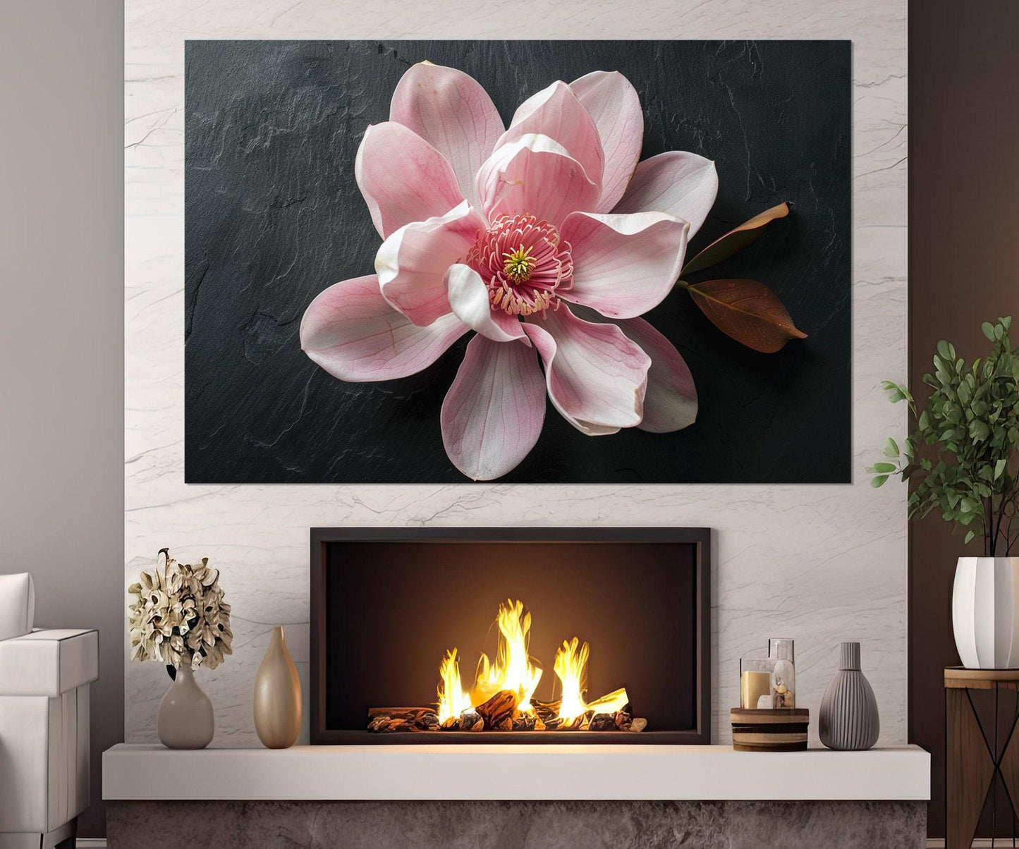 Pink Magnolia Canvas – Floral Wall Art | Framed & Ready to Hang Cotton Print
