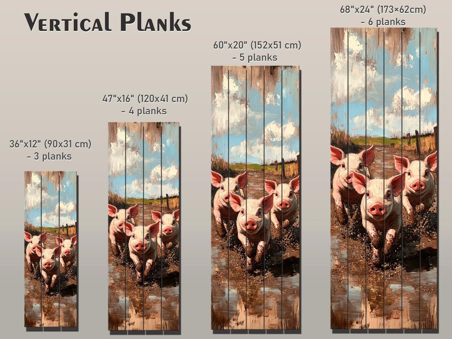 Wood Wall Art – Piglet Painting Print on Wood – Playful Farm Animal Wall Decor – Rustic Wood Print for Country Homes