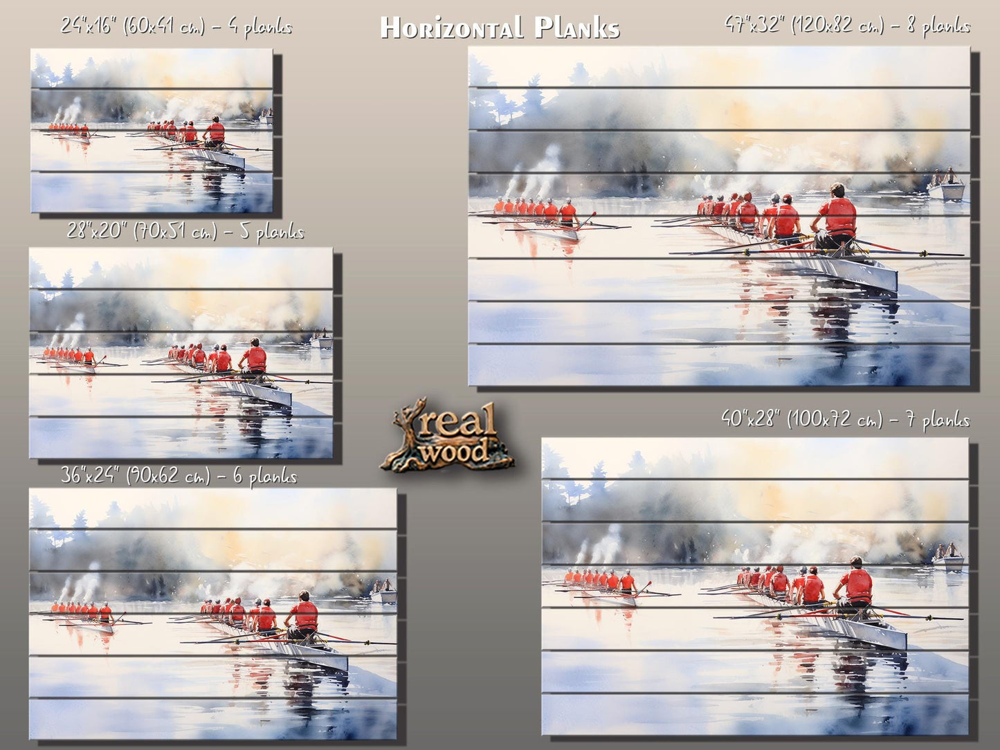 Rowing Wood Wall Art | Natural Wood Art – UV Printed Rustic Wall Decor