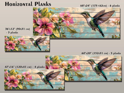 Hummingbird Wood Art – Tropical Floral Print | Rustic Wood Wall Decor, Ready to Hang