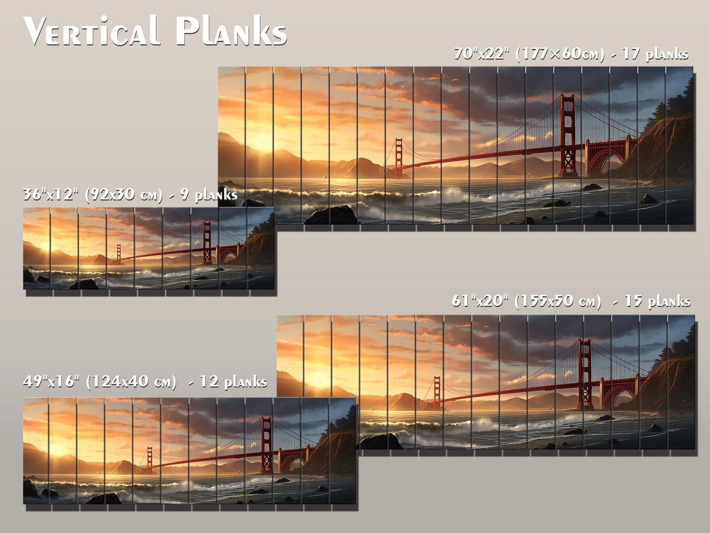Golden Gate Bridge Wood Art – Rustic San Francisco Wall Decor | UV Printed Wood Panel
