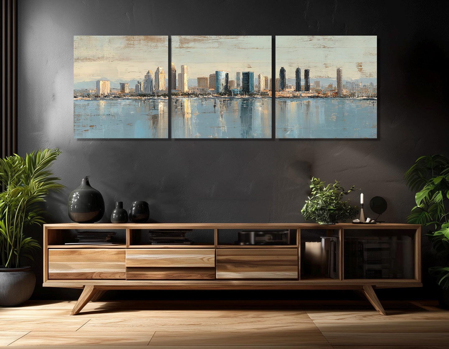 San Diego Canvas Print – Rustic Framed Cotton Canvas, Retro Skyline Wall Art