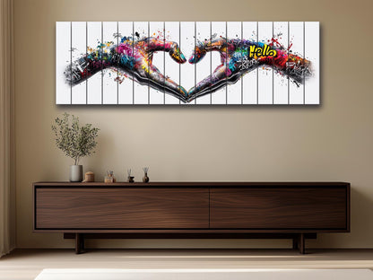 Heart Graffiti Style Painting Printed On  Natural Wood – Peace And Love Wall Art
