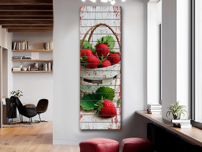 Rustic Wood Wall Art – Strawberry Basket Print | Farmhouse Wall Decor & Cozy Kitchen Decoration