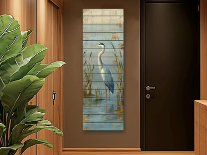 Wood Wall Art – Graceful Heron Print on Natural Wood Planks | Rustic Cabin Decor