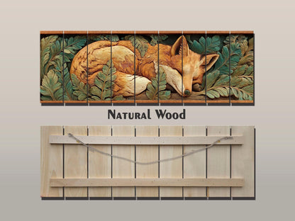 Fox Print On Wood - Rustic Woodland Wall Decor With Beige Green Planks