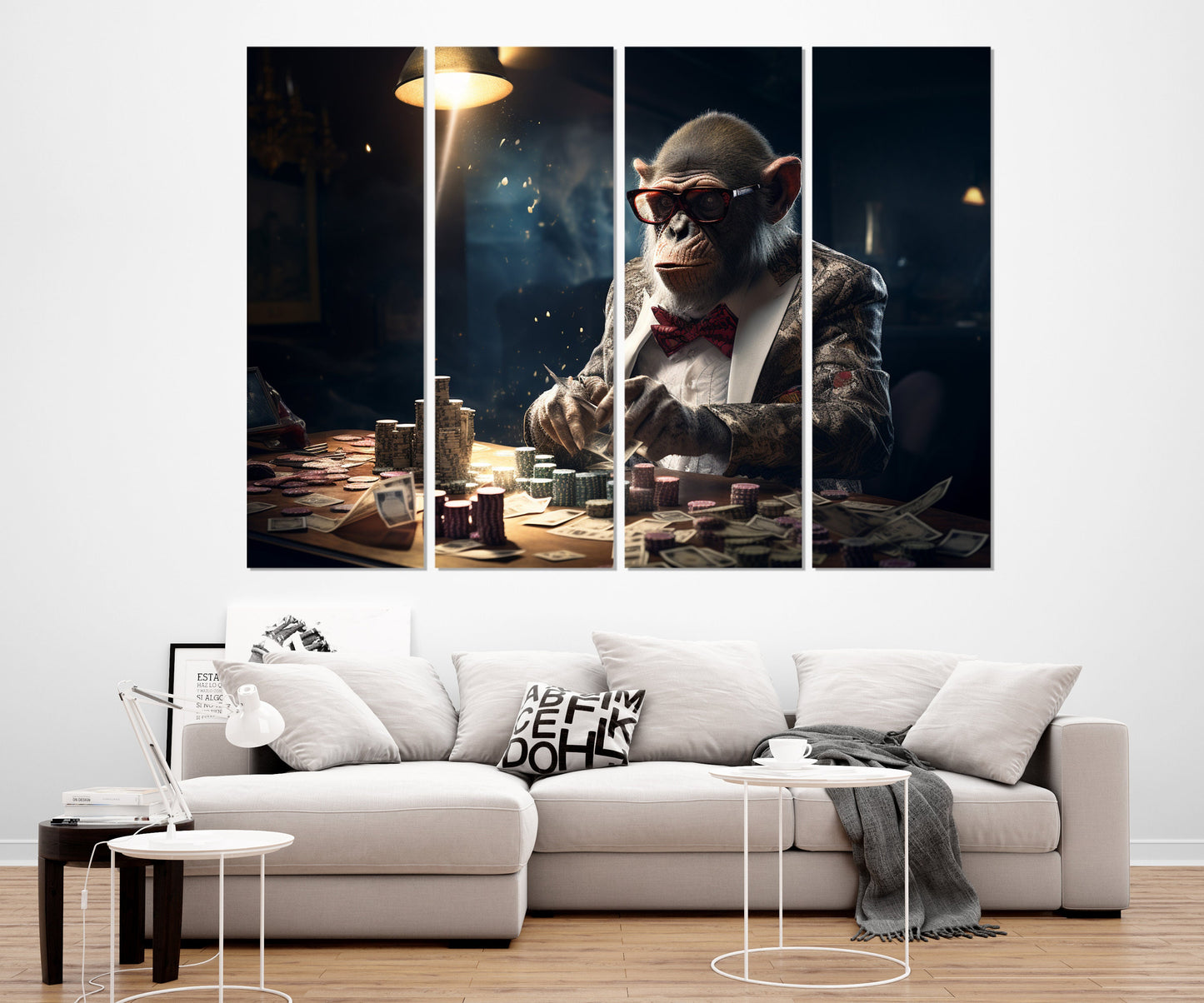 Monkey Playing Poker Canvas Print, Poker Wall Art, Poker Club Decor, Poker Player Gift, Framed and Ready to Hang