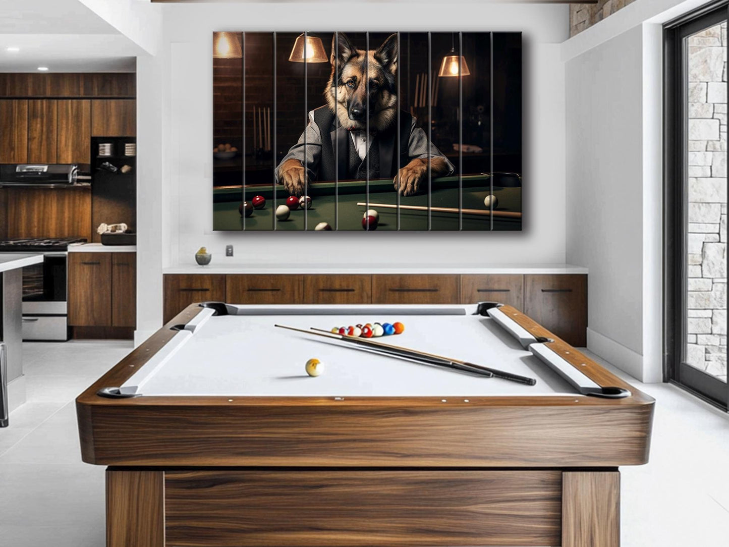 Billiards Wall Art - Rustic Wood Decor Shepherd Playing Billiards Print | Man Cave Gift