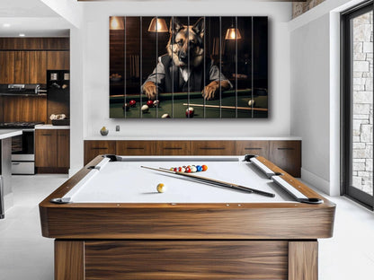 Billiards Wall Art - Rustic Wood Decor Shepherd Playing Billiards Print | Man Cave Gift