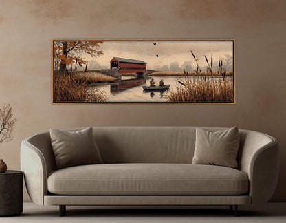 Sachs Bridge Canvas Print, River Fishing Wall Art, Fishing Cabin Decor, Framed and Ready to Hang