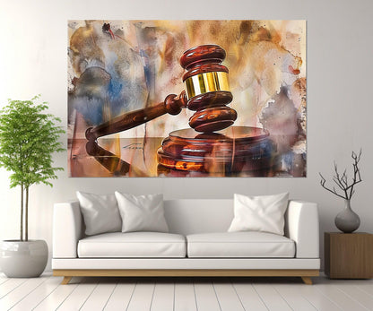 Justice Wall Art – Gavel Canvas Print | Lawyer Office Decor, Judge Gift, Attorney Gift