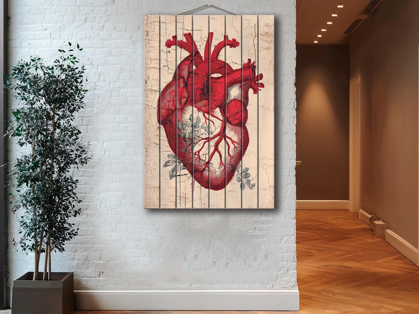 Anatomical Heart Wall Art – Rustic Wood Art | Medical Wall Decor Printed on Wood
