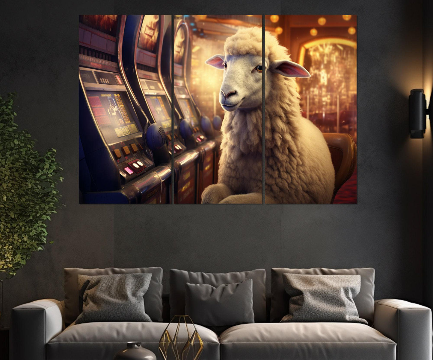 Sheep Canvas Print - Funny Casino Wall Art | Framed Cotton Canvas Decor