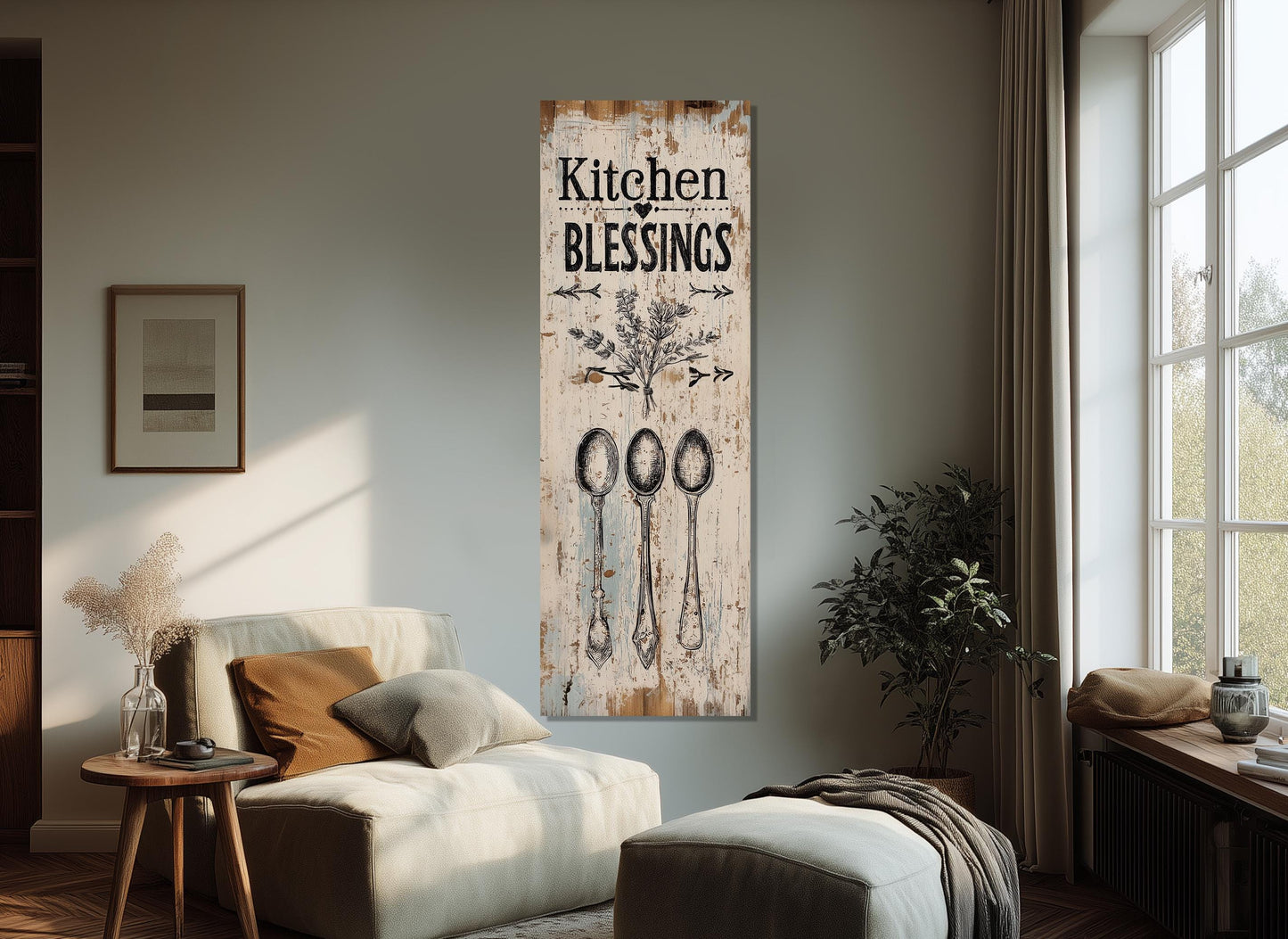 Kitchen Blessings Canvas Print - Rustic Kitchen Sign | Framed & Ready to Hang